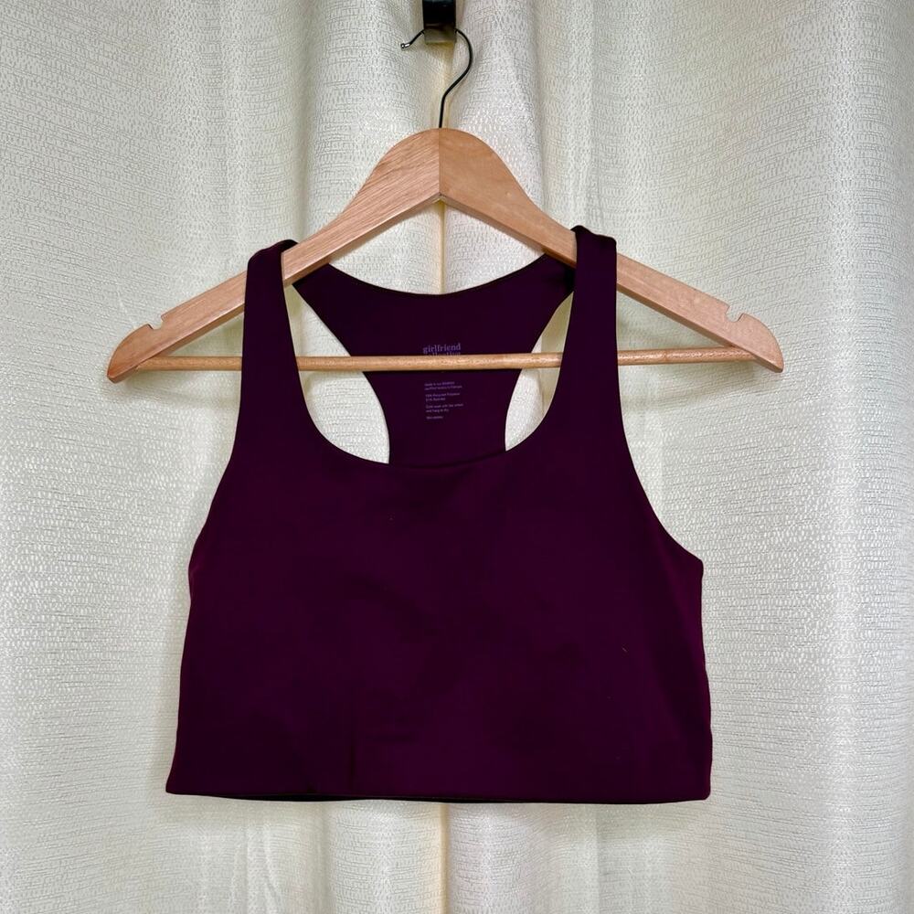 Girlfriend Collective Paloma Bra in deep plum burgundy size large